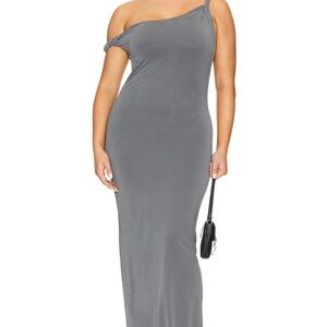 Good American Charcoal One-Shoulder Dress